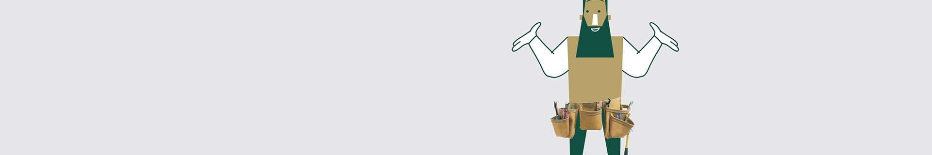 Cartoon of man with tool belt.