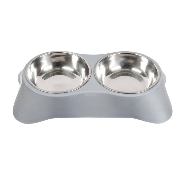 Happy Tails Twin Pet Bowl With Steel Inserts
