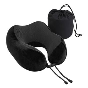 Wanderlite Travel Neck Pillow for Airplanes Memory Foam with Storage Bag, Black