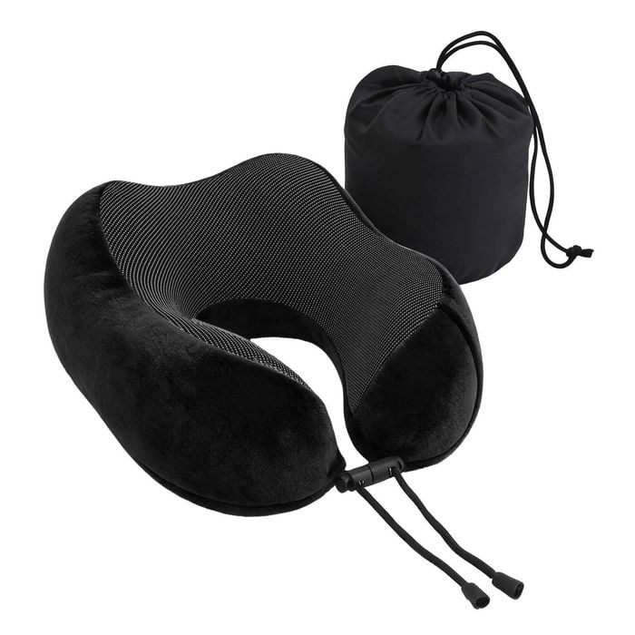Wanderlite Travel Neck Pillow for Airplanes Memory Foam with Storage Bag, Black