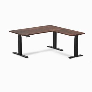 Desky L-Shape Sit to Stand American Rustic Pine Softwood Desk 1500x1550mm Matte Black Height Adjustable Leg
