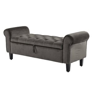 La Bella 132cm Grey Storage Ottoman Bench Seat Chest Arm Couch Stool Velvet