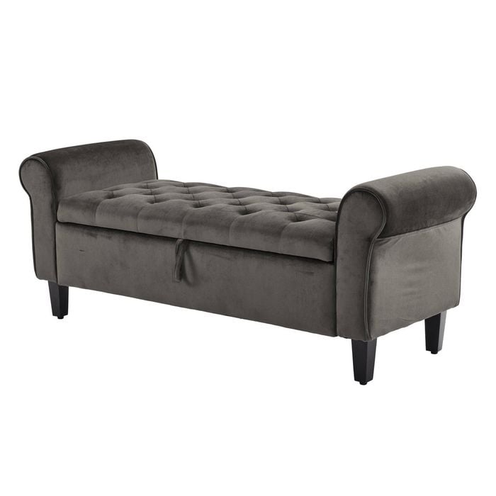 La Bella 132cm Grey Storage Ottoman Bench Seat Chest Arm Couch Stool Velvet