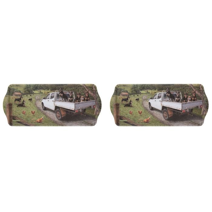 2PK Ashdene Working Dogs Ute Sandwich Kitchen Serving Tray Platter 38x16.5cm