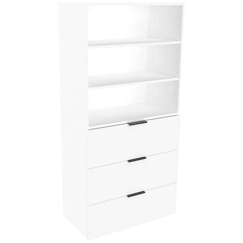 Lugna 1536 x 750 x 380mm White Ready to Assemble Robe Insert 2 Shelf 3 Drawer Unit - White