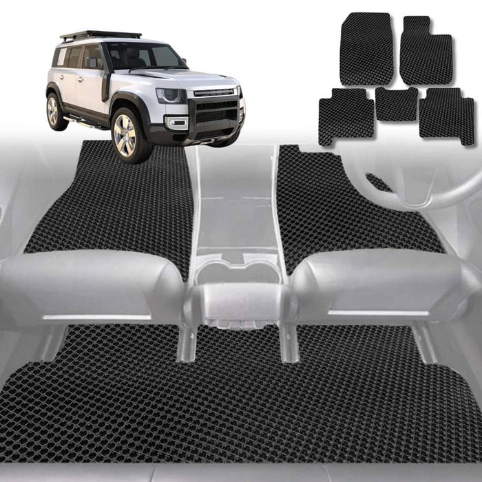 6D Diamond Car Floor Mats for Land Rover Defender 110 2020-Current-Full Set-Black-Outback GT