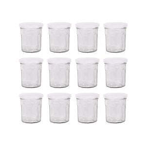 Argon Tableware Glass Jam Jars with White Lids - 150ml - Pack of 12