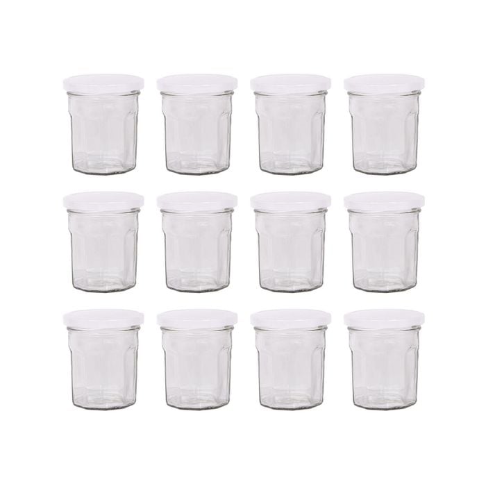 Argon Tableware Glass Jam Jars with White Lids - 150ml - Pack of 12