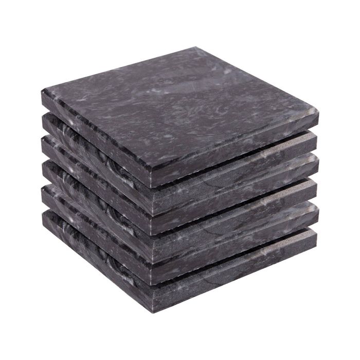 Argon Tableware 10cm Marble Coasters - Set Of 6 Black Square Drink Dining Table Drinks Coaster Reusable Drinking Glass Mats