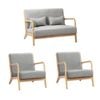 Oikiture 3PCS Armchair Lounge Chair set 1/2 Seater with 2 Pillows Fabric Grey