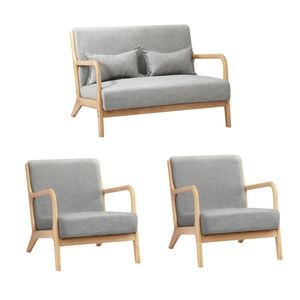 Oikiture 3PCS Armchair Lounge Chair set 1/2 Seater with 2 Pillows Fabric Grey