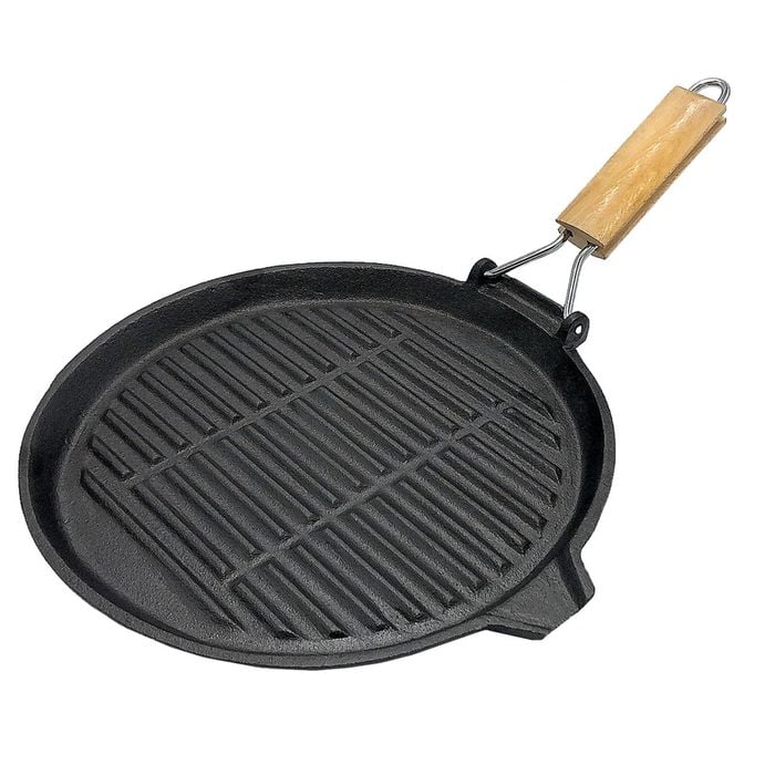 Wildtrak Round 24cm Grill Pan W/ Wood Handle/pour Spout Camping Cookware Black
