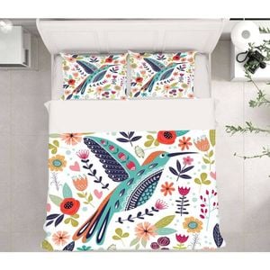 3D Colorful Petal Bird 96 Bed Pillowcases Quilt King Single Size