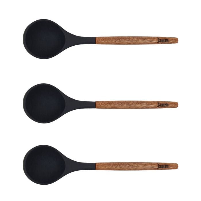 3PK Bialetti St. Clare Silicone Ladle Cooking Utensil w/Acacia Handle 31cm Black