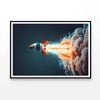 Rocket Launch, Blue Background  Print 100% Australian Made 90x60cm  (Poster)