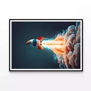 Rocket Launch, Blue Background  Print 100% Australian Made 90x60cm  (Poster)