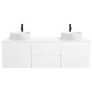CIBO 1500mm White Nordic Wall Hung Bathroom Vanity With White Gloss Fluted Basins