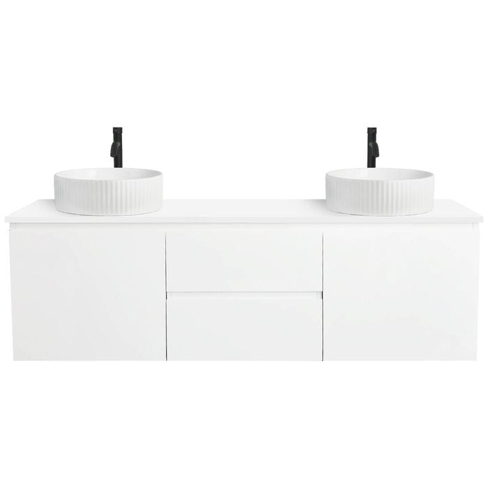 CIBO 1500mm White Nordic Wall Hung Bathroom Vanity With White Gloss Fluted Basins