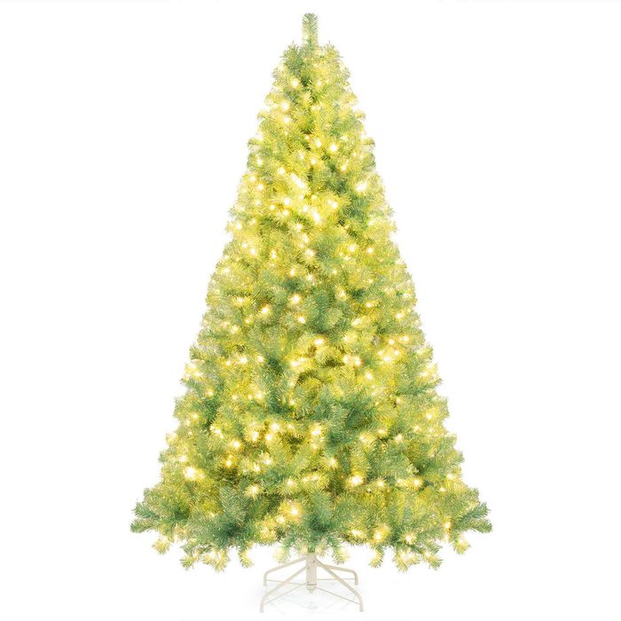 Costway 2.25M Pre-Lit Xmas Christmas Tree w/550 Warm White LED Light Fruit Green
