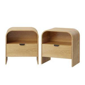 Oikiture 2PC Bedside Table Drawer Open Shelf Storage Cabinet Nightstand Natural