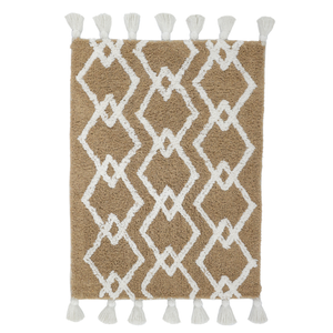 Yarra Textiles Beige and White Tufted Bath Mat with White Tassels  (60 cm x 90 cm), 1700 gsm+