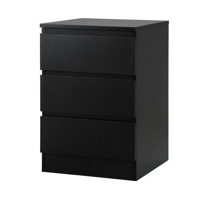 Oikiture Bedside Table 3 Drawers Storage Cabinet Black