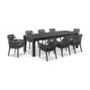 Santorini 2.5m Outdoor Aluminium Dining Table Charcoal With 8 Hugo Chairs & Carbon Grey/denim Grey Cushions