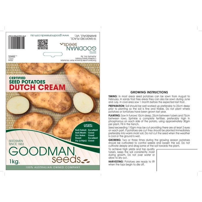 1kg "Solanum Tuberosum" Dutch Cream Potato Plant Seed