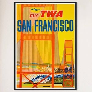 Galrie Vintage San Francisco Airline Travel Poster Golden Gate Bridge Art, Black Frame, A0 84 x 119cm (33 x 47inch)