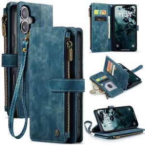 CaseMe C30 For Apple iPhone 17 Vintage Leather Folio Zipper Wallet Case  and 7 Card Slots (Sky Blue)