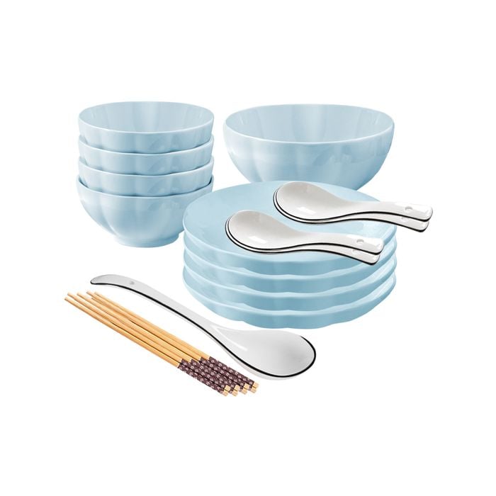 SOGA Light Blue Japanese Style Ceramic Dinnerware Set of 9