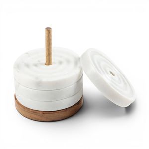 Turned Marble & Wood Coasters And Stand (set Of 4)