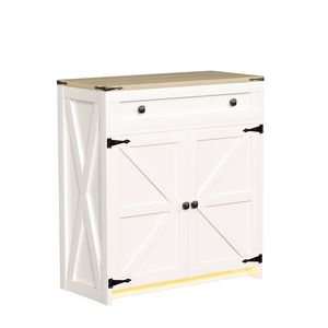 Ufurniture Farmhouse Sideboard Buffet Cabinet With Led Light Kitchen Storage Cabinet With Drawer & Barn Doors White