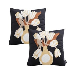 SOGA 2X 45cm Black White Gold Floral Vase Embroidered Throw Pillow