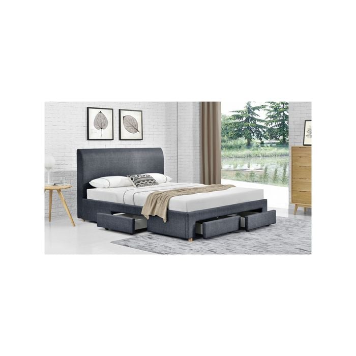 Lucas Fabric Grey Bed with 4 Drawers - Double