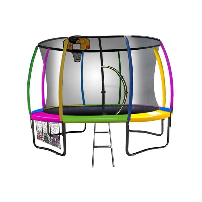 Kahuna Trampoline 12 Ft With Basketball Set - Rainbow