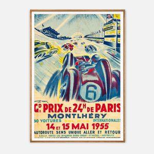 Galrie Vintage 1955 Grand Prix de 24H de Paris Racing Poster by Geo Ham, Wood Frame, A1 60 x 84cm (23 x 33inch)
