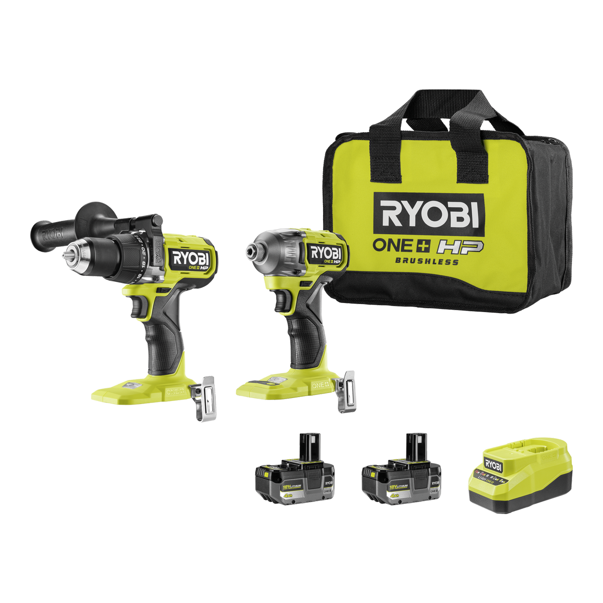 RYOBI 18V ONE+ HP™ High Torque Hammer Drill and Impact Driver 2 x