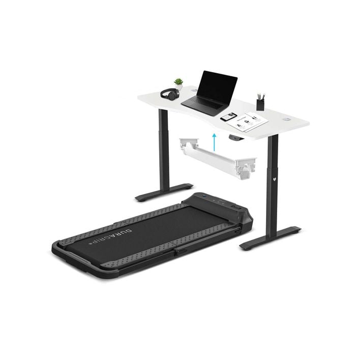 Lifespan Fitness V-Fold Treadmill with ErgoDesk Automatic White Standing Desk 1500mm + Cable Management Tray