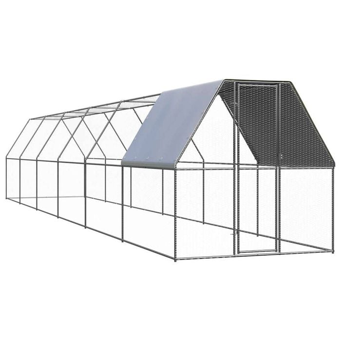 vidaXL Chicken Cage Hen House Poultry Coop Enclosure Backyard Galvanised Steel 2x12x2 m