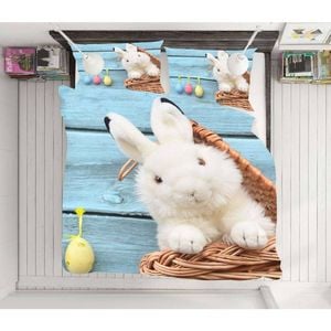 3D Cute Rabbit Basket 012 Bed Pillowcases Quilt King Single Size
