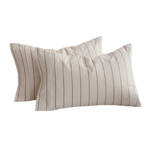 Dreamaker Rumi Washed Cotton Standard Pillowcase Twin Pack White With Rust Stripe