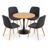 FORET 5 Piece 80cm Round Dining Table Set 4 Dark Grey Fabric Chairs