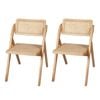 Levede 2x Foldable Rubberwood Rattan Dining Chairs Natural