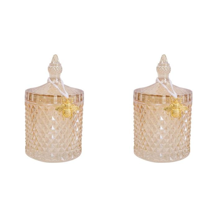 2PK LVD Glass Cruz Trinket Storage Decor Round 18.5cm - Amber