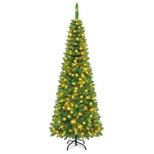 Costway 198cm Christmas Pencil Tree 250 LED Lights Holiday Decoration Tree