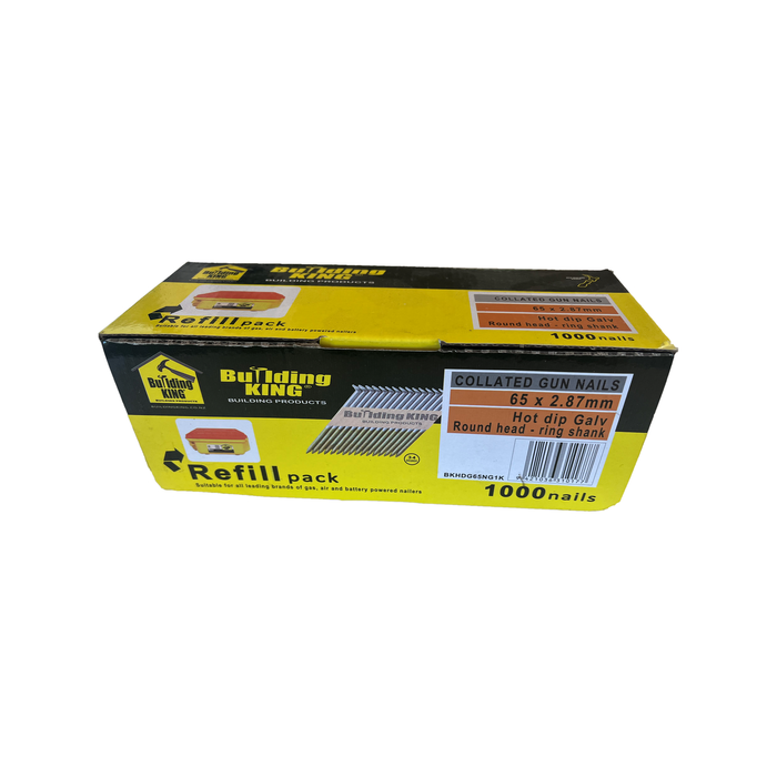 Building King 65 x 2.87mm Round Head Galvanised Collated Nails - 1000 Pack