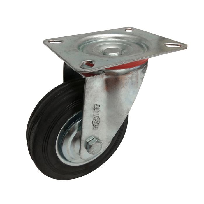 Move It 100mm 70kg Black Rubber Swivel Plate Castor