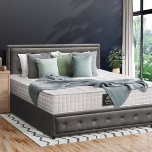 Oikiture Bed Frame Gas Lift With Mattress Set Grey- King