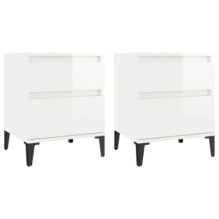 vidaXL 2x Bedside Cabinets High Gloss White Nightstand End Table with Storage